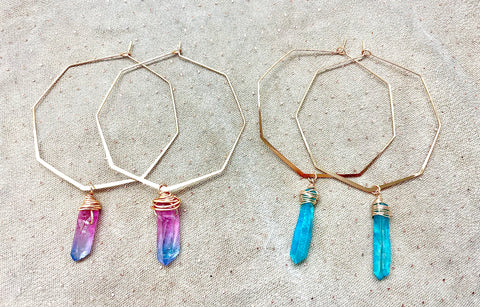 Crystal Hex-Hoops Earrings