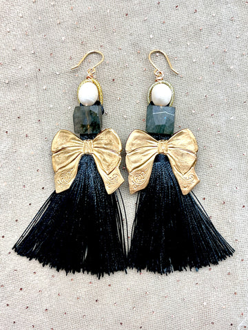 Bow tassel Earrings-Natural