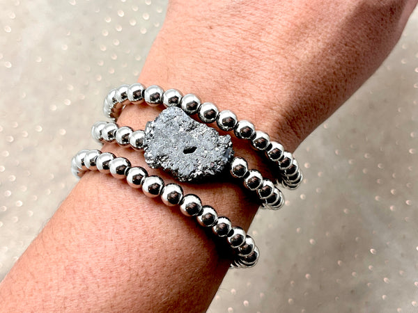 Druzy Bracelet stack- Silver