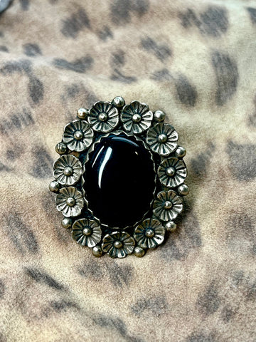 Black Onyx & Flowers Ring