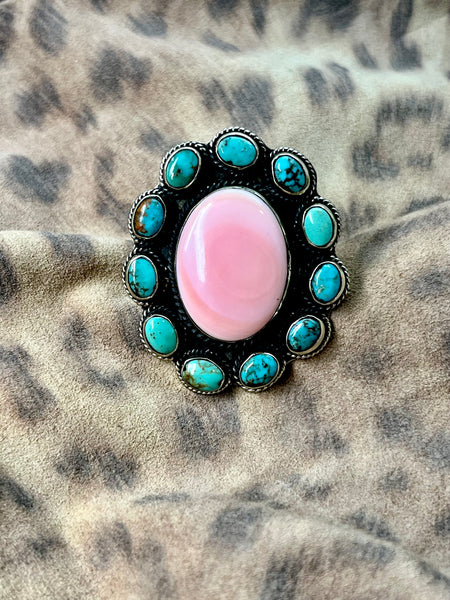 Antiqued Turquoise & Rhodocrosite  Ring