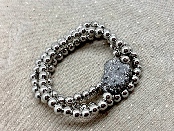 Druzy Bracelet stack- Silver