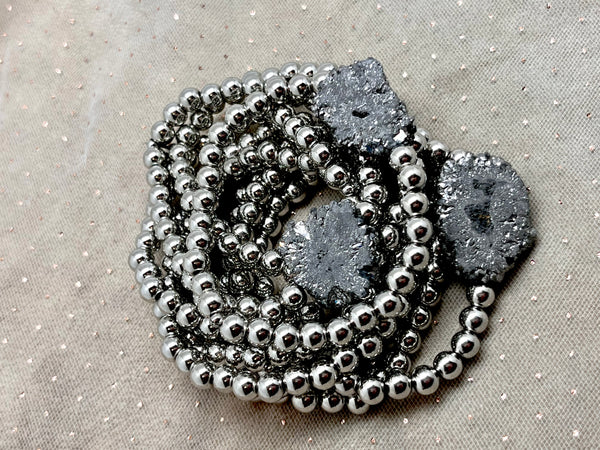 Druzy Bracelet stack- Silver